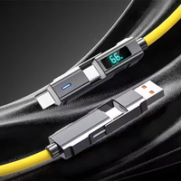 Kabel Data USB Multifungsi 4-in-1 Silikon 66W Laris Manis, Pengisian Cepat 3A Tipe-C dengan Layar LED untuk Komputer & Kamera