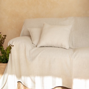 200gsm Pure Organic Flax Linen Couch <b>Sofa</b> Cover for Living Room Hotel All Season Custom Size 100% Linen <b>Slipcover</b> - Product Image 1