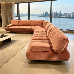 Luxury Curved L Shape Modular Velvet Sectional Solid <b>Wood</b> <b>Frame</b> Foam Corner Couch Cloud Modern Living Room Furniture - Product Image 2