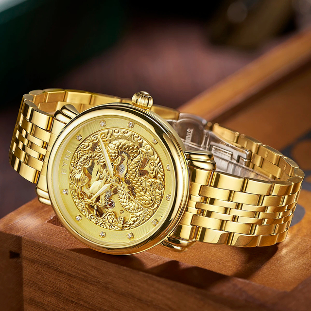 High Quality Mechanical Original Automatic Men Luxury Steel Yellow Dial Vintage Expensive Gold Watch for Men