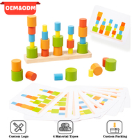 Jeu de blocs en bois Montessori, blocs d'équilibre cylindriques, blocs de construction, jeu de cartes flash, jouets éducatifs pour empiler, jouets pour tout-petits