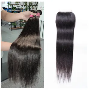 Wholesale Raw Cuticle Aligned Hair 100% Virgin Human Hair Mink Brazilian Hair Straight 3 Bundles With Lace Frontal Closure