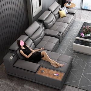 Divano Angolare Multifunzionale con Contenitore in Vera Pelle, Set Combinato per Soggiorno, Disponibile in Diverse Misure - Product Image 3