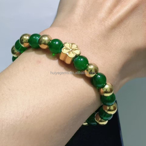 Bracelet en acier inoxydable de perles d'obsidienne, pendentif en jade porte-bonheur réglable plaqué or, vente en gros - Product Image 3