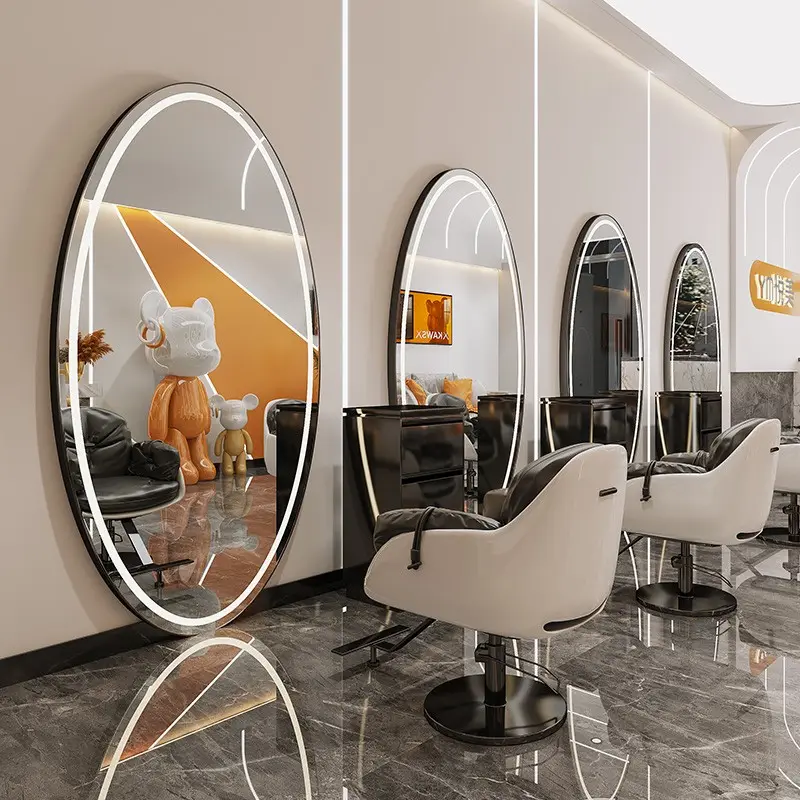 Migliore qualità grande lunghezza intera oro Styling mobili per saloni di barbiere a parete parrucchiere trucco Led specchio per salone di bellezza