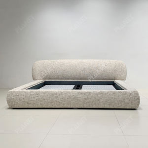 Marco De Litera minimalista orgánico Estilo contemporáneo Patas redondeadas Cabecero arqueado Panel de tela de perfil curvo Hecho de madera - Product Image 1