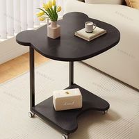 Table d'appoint mobile moderne en bois à double rangement avec roulettes universelles, table basse créative pour salon et chambre