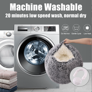 Venta al por mayor cama de perro de felpa personalizada de terciopelo de cristal cálida y redonda Cama de Gato medio envuelta Cama de Gato de felpa para dormir profundo - Product Image 2