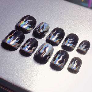 Ongles en acrylique personnalisés à presser pour hommes, faits à la main, couvrance totale, motif papillon, forme stiletto et carrée, réutilisables, kit d'ongles artificiels avec colle - Product Image 1