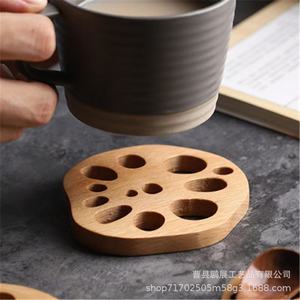 Beech <b>Wood</b> Lotus Root <b>Slice</b> Coaster Heat Insulating Modern Simple Design For Tea Coffee Mug - Product Image 2