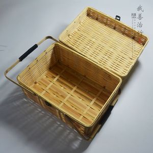 Bamboo Storage Box Rectangle Handmade Tea Packaging Gift Basket For Rice Eggs Zongzi Mooncake - Product Image 5