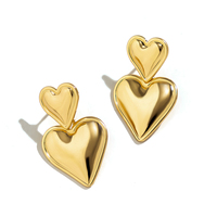 Boucles d'oreilles clous en métal double cœur pour femme, bijoux de mode élégants, accessoires quotidiens pour femme, cadeau