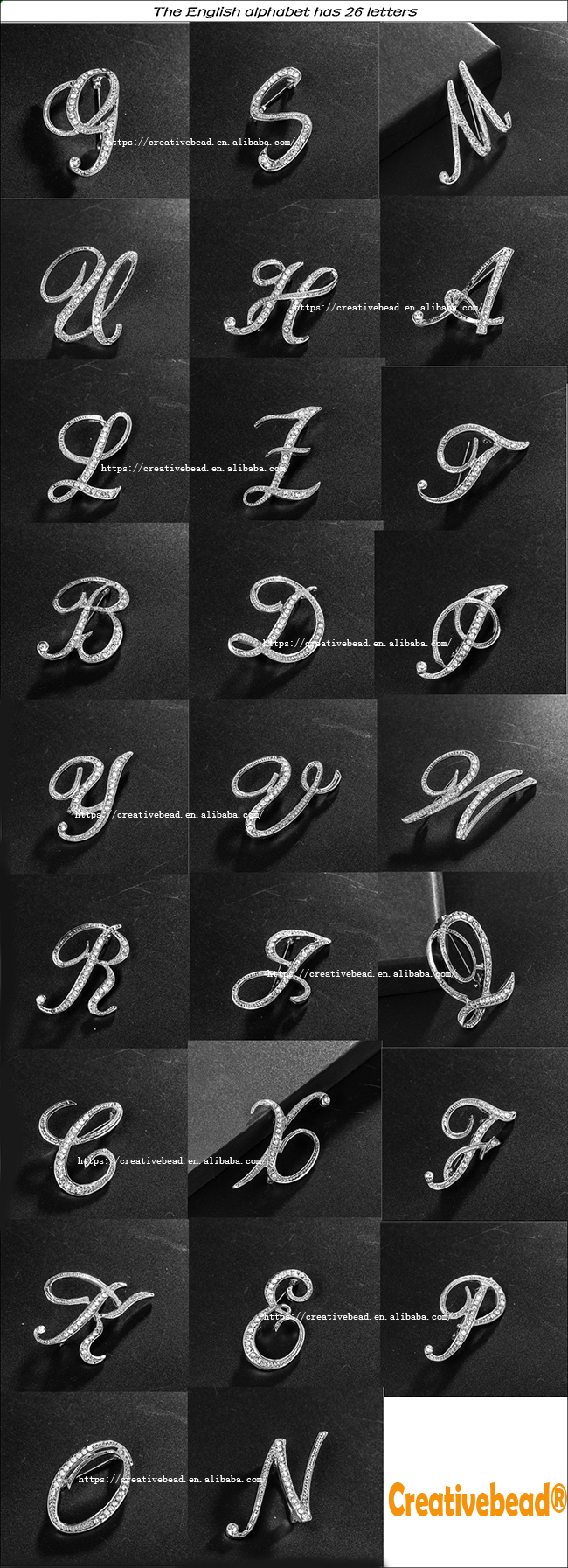 Assortiment de 26 lettres argentées.