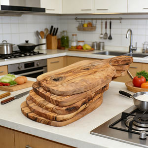 Planche à découper en bois d'olivier avec poignée, planches à découper en bois pour la cuisine, planche à découper en bois d'olivier de type bloc de boucher - Product Image 4