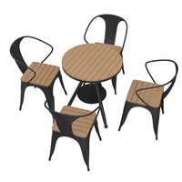 Ensemble de table en plastique imitation bois anti-corrosion pour l'extérieur, idéal pour les salons de thé, les espaces de loisirs en plein air et les cafés sur balcon