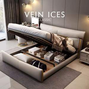 नवीनतम डिजाइन बेडरूम फर्नीचर लकड़ी के लिफ्ट बॉक्स भंडारण नरम बिस्तर बड़े आकार के राजा आकार के चमड़े के आकार के बड़े आकार के राजा आकार के चमड़े के - Product Image 2