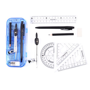 Foska 8 pz pratico Set geometria <span class=keywords><strong>bussola</strong></span> con <span class=keywords><strong>1</strong></span> bussole in metallo 2 triangoli <span class=keywords><strong>1</strong></span> righello matita goniometro per disegno e disegni - Product Image 1
