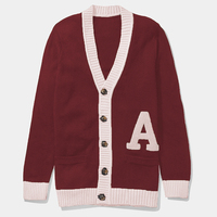 Usine personnalisé université pull Chenille Logo poche laine tricots pull acrylique bouton up Lettermen pull Cardigan