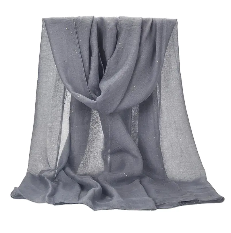 Hijabs en Viscose solide pour femmes, châle, écharpe dorée scintillante, foulard musulman pour tête élégante, 1 pièce