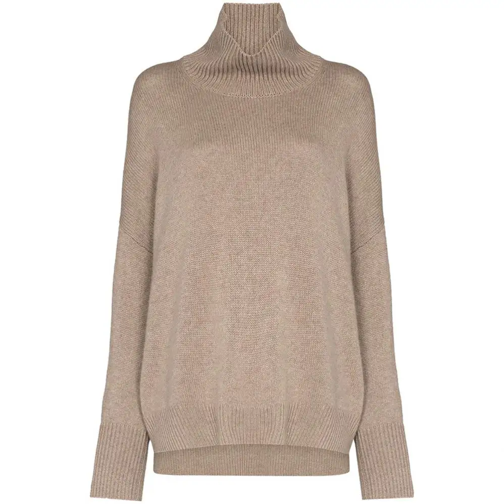 OUTENG kaki Cashmere lavorato a maglia maniche lunghe spalla scesa Pullover maglione dolcevita maglione collo alto maglioni da donna