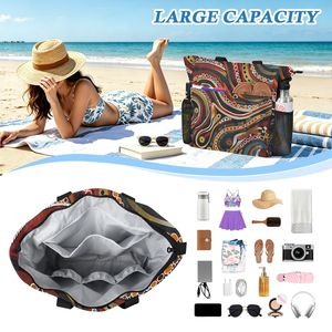 Sac fourre-tout traditionnel aborigène bohème 2 en 1 en polyester avec fermeture éclair, sac fourre-tout d'été pour l'extérieur, sac fourre-tout de plage personnalisé avec pochette - Product Image 4