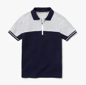 100% Katoen Regular Fit Polo T Shirts Jongens Kleur-Blok Katoen Half Zip Pique Polo