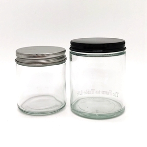 Offres Spéciales 4oz 8oz 16oz <span class=keywords><strong>bouton</strong></span> de corps de luxe transparent ambré pot de bougie en verre à face droite vide avec couvercles en métal en aluminium - Product Image 5