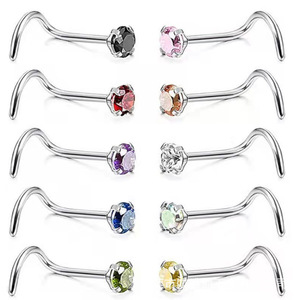 Piercing de Nariz Curvo en Forma de S, Acero Inoxidable con Bola de Zirconia, Joyería para Cartílago Nasal, 10 Colores Disponibles, Grado Médico - Product Image 1