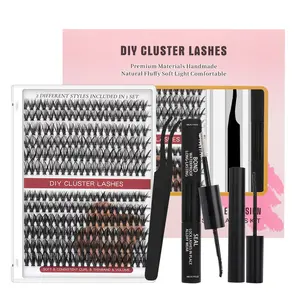 Larga duración 7-10 días DIY Cluster Lash Bond y sellador C D cURL segmento Lash precortado DIY <span class=keywords><strong>Kit</strong></span> <span class=keywords><strong>de</strong></span> extensiones <span class=keywords><strong>de</strong></span> pestañas - Product Image 1