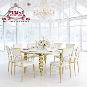 Elegant Hotel Dining Wedding Furniture <b>Party</b> Decoration Round <b>Table</b> with Golden Stainless Steel Gourd Legs - Product Image 1