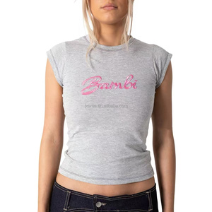 Nuovi top corti da donna estivi con scritta ricamata a manica corta Casual t-shirt Street Wear <span class=keywords><strong>abbigliamento</strong></span> donna Sexy alla moda - Product Image 4