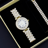 Montre de luxe en diamant pour femmes, ensemble de bijoux 5 pièces, bracelet en alliage, collier, boucles d'oreilles, bague, cadeau pour femmes