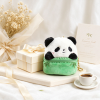 Vente en gros de porte-monnaie en peluche panda personnalisé avec logo, pochette zippée douce verte pour cadeaux promotionnels