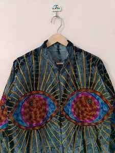 Veste en velours Suzani avec broderie oculaire et teinture nouée à la main, motif œil maléfique, pour l'hiver, style kimono - Product Image 2
