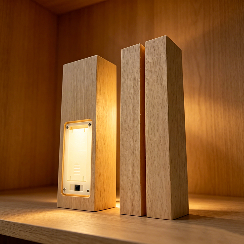 Wireless LED Table Lamp Sturdy Solid Wood Stand Remote Control AAA Battery Powered CE Certified Fine Polished