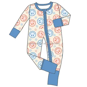 Jambear竹制婴儿睡衣拉链7月4日95粘胶5氨纶面料儿童睡衣双拉链婴儿睡衣