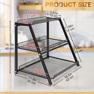 A-Frame <b>Kitchen</b> Storage <b>Rack</b> 3-Tier Black Foldable Standing Shelf For Seasoning Condiment Desktop Organizer - Product Image 4