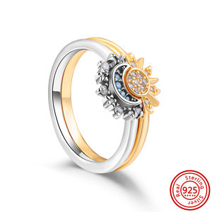 Anillo de Boda de Lujo para Mujer, Original, Brillante, 100% Plata de Ley 925, Chapado en Platino, con Circonita, Sol, Luna, Pluma, Lazo y Corazón - Product Image 2