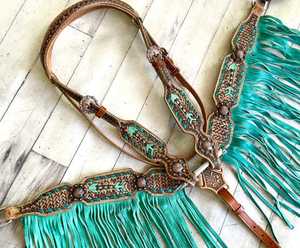 Juego de tachuelas de caballo ligeras de cuero genuino, cesta tejida con flecha tallada, placa de pecho, monturas occidentales, equitación de temporada - Product Image 3
