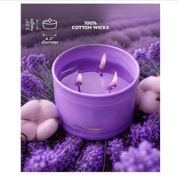 Bougie parfumée à 3 mèches, lavande française, pot en verre violet, pour boutique, logo personnalisé, emballage parfumé, certifiée MSDS