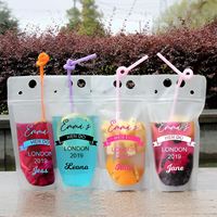 Kantong Minuman Sekali Pakai 250ml Transparan, Dapat Ditutup Kembali, Kemasan Smoothie Jus, Kantong Minuman dengan Sedotan