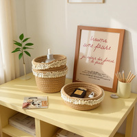 Panier de rangement rond de style minimaliste pour articles divers, organiseur de cosmétiques, support de clés en cordon de coton de style Instagram, plateau à bijoux pour bureau