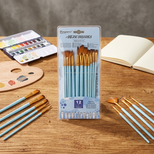 Giorgione G-1200 12-Piece Mixed Shape Watercolor <b>Paint</b> <b>Brush</b> Set Wood Handle Aluminum Ferrule Color Nylon Hair Zhejiang Painting - Product Image 4