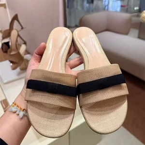 One Strap Knitted <b>Bow</b> Flat Slippers For Women Retro Minimalist Soft Comfort Outdoor Summer Slides - Product Image 1