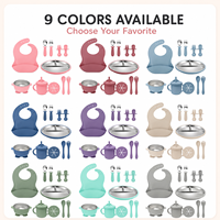 Ensemble d'alimentation pour bébé en silicone de qualité alimentaire sans BPA, assiette à ventouse, bol, gobelet, bavoir, cuillère, fourchette, kit de vaisselle pour tout-petits de 0 à 12 mois