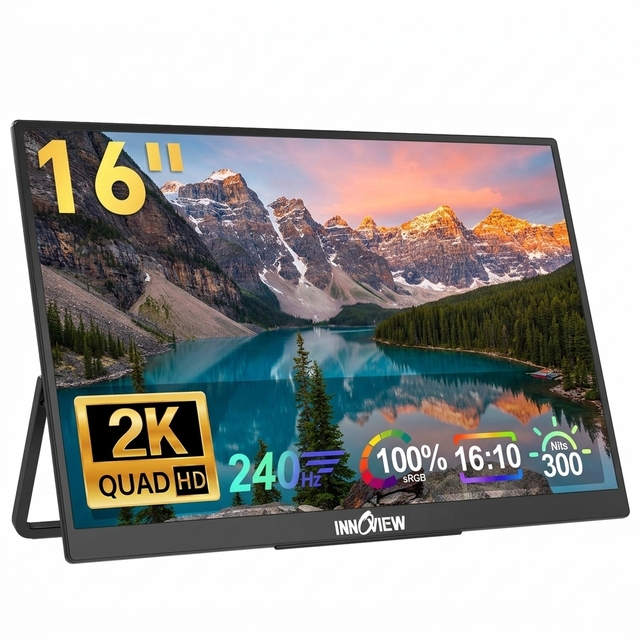 Black 16 Inch Quad HD 2560X1600 Portable IPS Monitor 178 Viewing Angle 3Ms Response Time for Business Presentations
