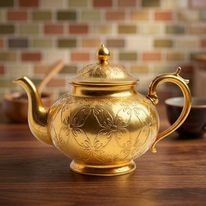 Théière en métal doré avec couvercle et poignée, design luxueux, style élégant, bouilloires à eau - Product Image 3