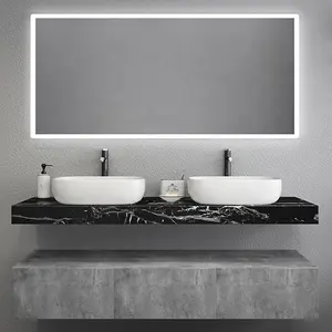 Waterdicht 60 Inch Zwart Marmer Top Dubbele Wastafel Badkamer Vanity Unit