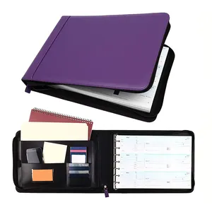 7 Ring Business Check Binder with Zipper PU Cover Check Registers for Personal Checkbook