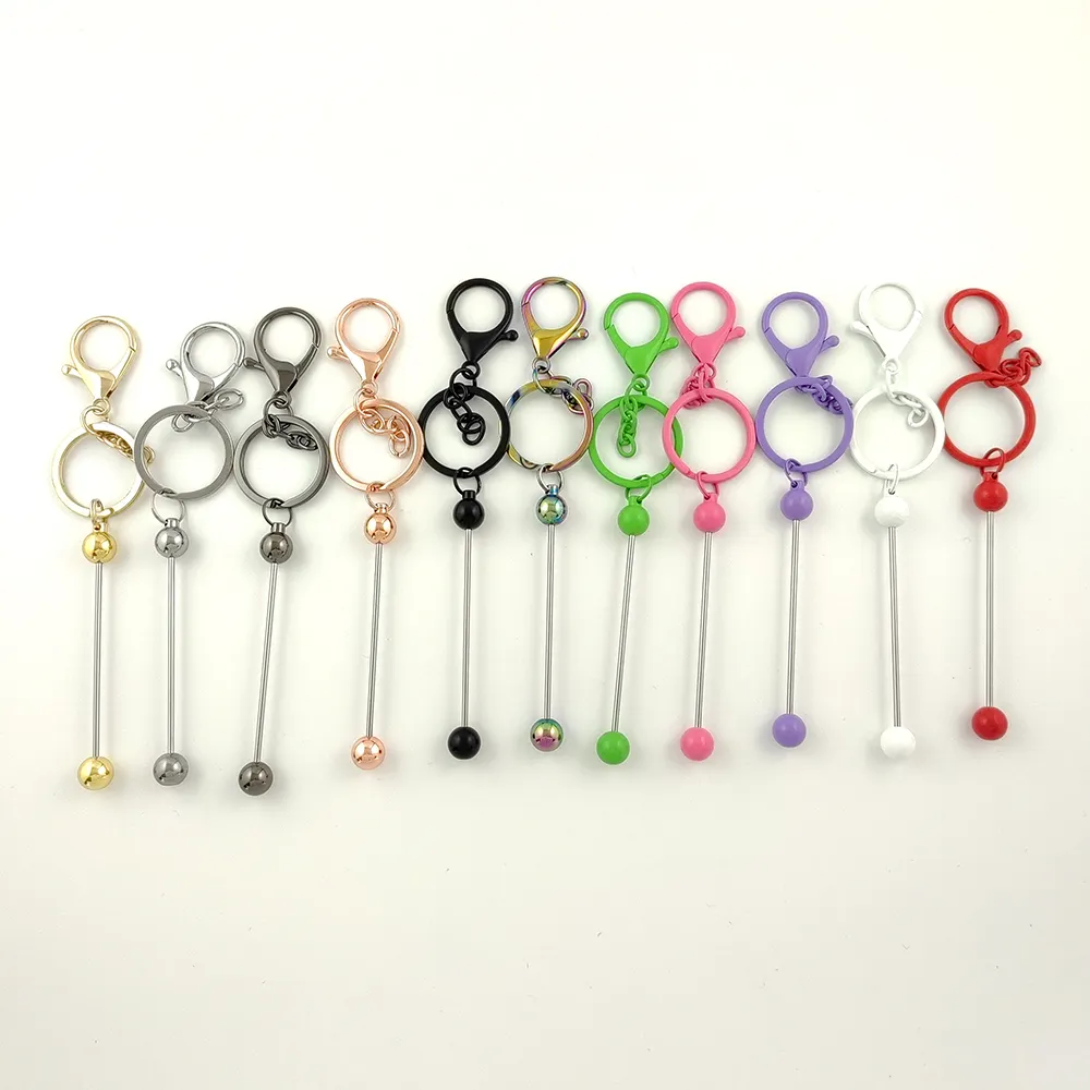 Stock 2mm Beadable KeyChain Bar Jewelry Crafts Blank Metal Keyring Add a Bead Hook Beadable Keychain DIY Beadable Bar Keychain